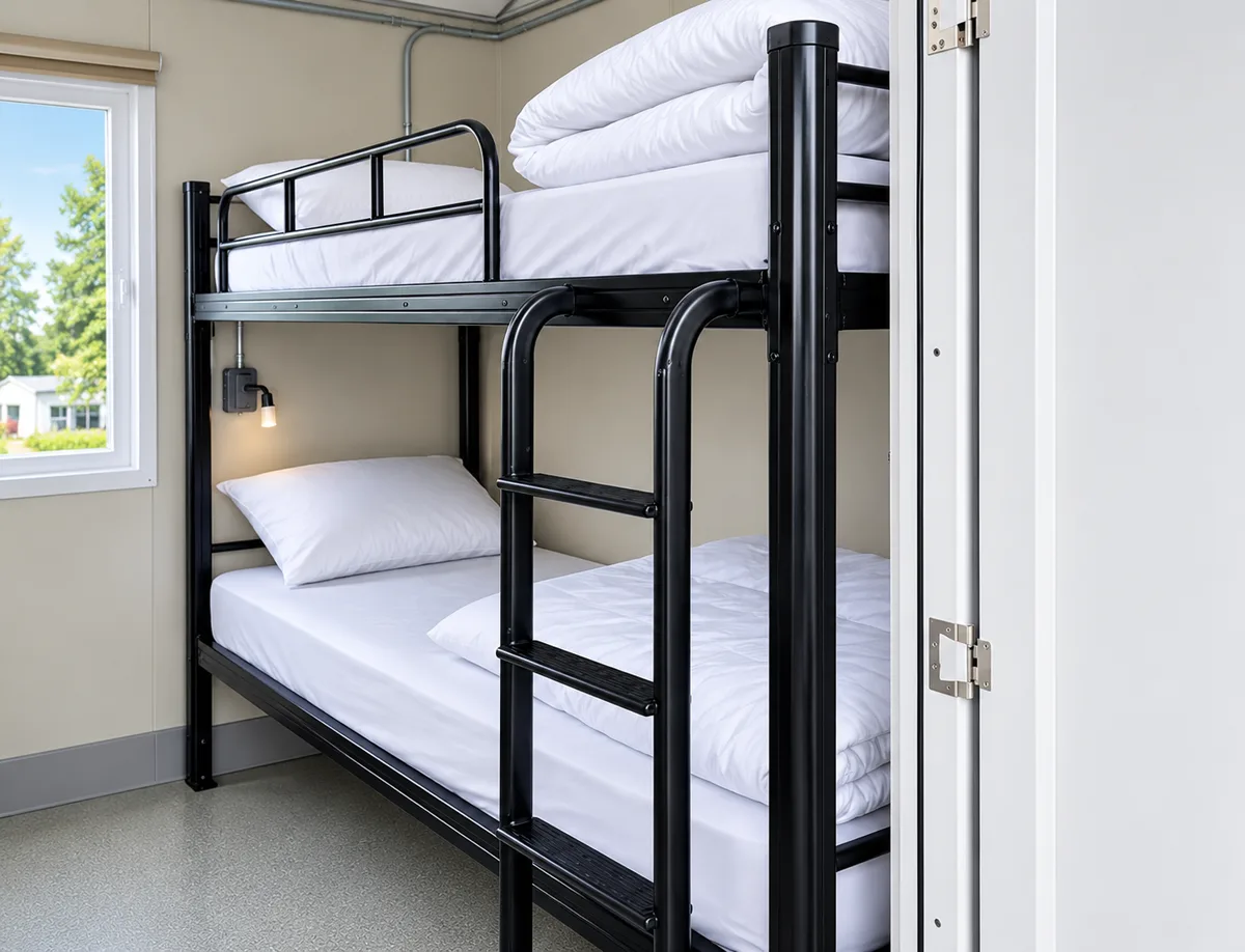 Bunk beds inside a contractor accommodation and sleeper trailer